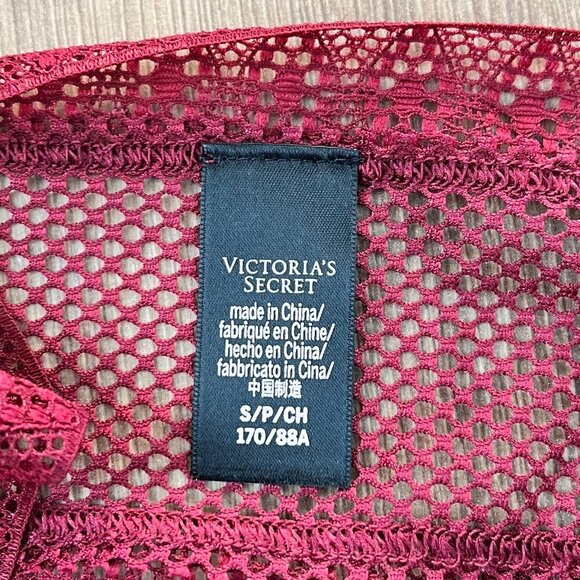 VICTORIA SECRET Burgundy Fishnet Thong Mesh Bodysuit Sz S - Picture 10 of 11